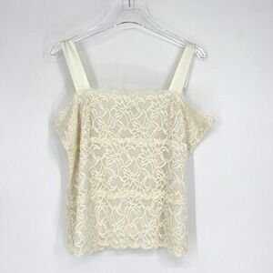 Coldwater Creek‎ Tank Top Womens L White Floral Lace Tiered Boho Romantic